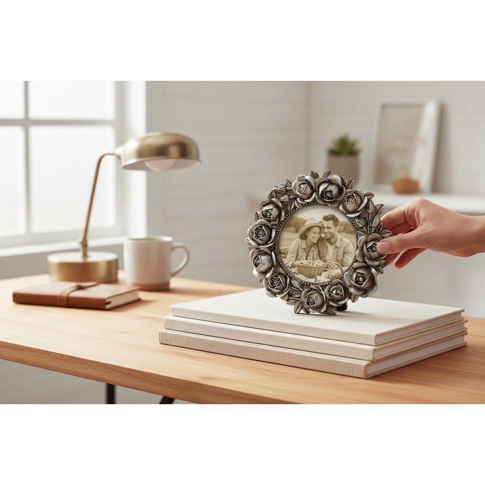 Azzure Home Rose Picture Frame 3x3 Silver Champagne NWOT Floral Rhinestone